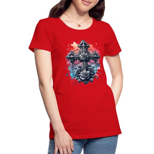 Gothic Collection - Crosses Roses Pastel B/ground - Women's Premium T-Shirt