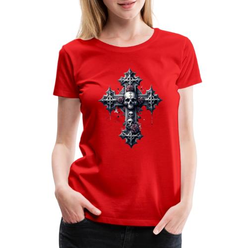 Gothic Cross Collection - Skulls and Red Roses - Women's Premium T-Shirt