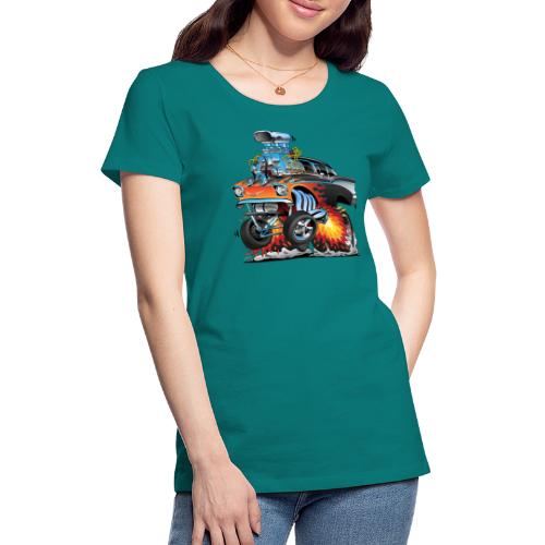 Classic hot rod 57 gasser dragster car cartoon - Women's Premium T-Shirt