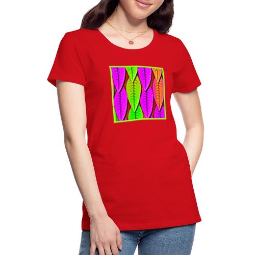 Vivid Neon Leaves Pattern - Women's Premium T-Shirt