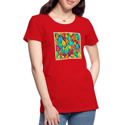 Vibrant Cartoon Leaves Art - Women's Premium T-Shirt