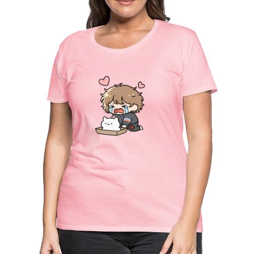 Crying Chibi Boy with Stray Cat - Women's Premium T-Shirt