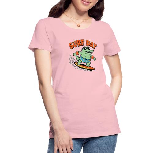 Surf Day Alligator - Gnarly Gator Surfer - Women's Premium T-Shirt