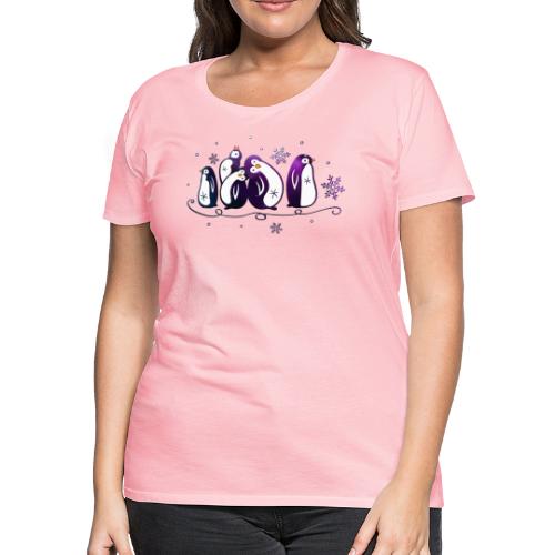 Purple penguins with snowflakes. Winter, snow and - Women's Premium T-Shirt