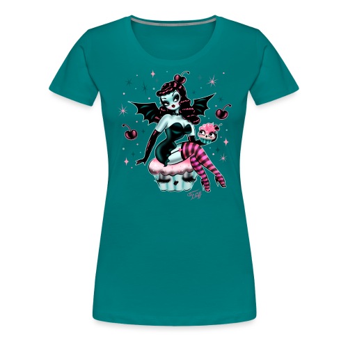 Spooky Cupcake Pinup Doll - Women's Premium T-Shirt