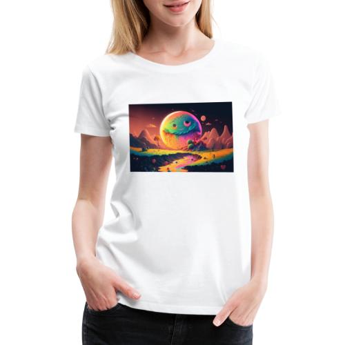 Spooky Smiling Moon Mountainscape - Psychedelia - Women's Premium T-Shirt