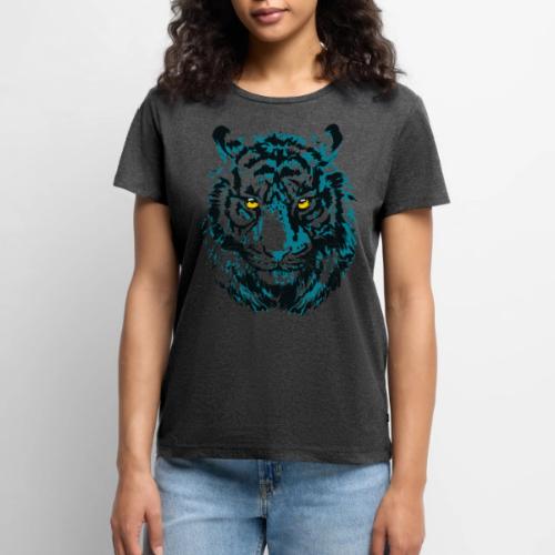 Colorful Turquoise Tiger Head Portrait Drawing - Women's Premium T-Shirt