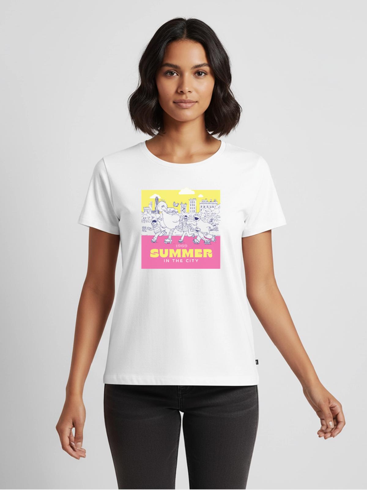 Sesame Street Design 1969 Summer In The City - Women's Premium T-Shirt - white - Front - AI Model Female 180 light (180cm)