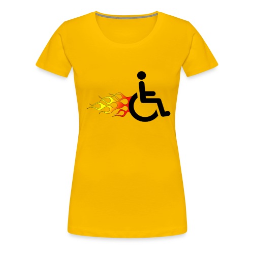 Wheelchair with flames, wheelchair humor, rollers - Women's Premium T-Shirt