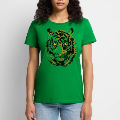 Yellow Tiger Head Portrait Drawing - Yellow Tiger - Women's Premium T-Shirt