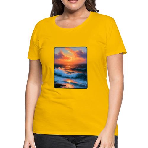 Sunset Storm Waves Oil Painting - Women's Premium T-Shirt