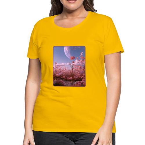 Cosmic Moon & Cosmos Flowers Art - Women's Premium T-Shirt