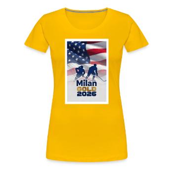 Milan Gold 2026: Ice Heroes - Women's Premium T-Shirt - sun yellow - Front - Alina (174cm)
