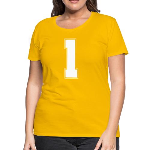 White Number 1 – Varsity Font - Women's Premium T-Shirt