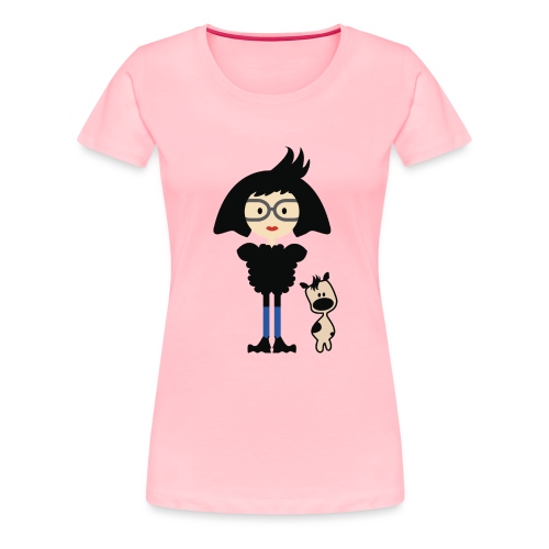 Big Hair Fashionista Girl and Her Cute Dog - Women's Premium T-Shirt
