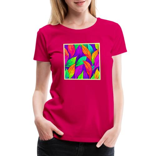 Colorful Neon Ethereal Leaves Pattern - Women's Premium T-Shirt