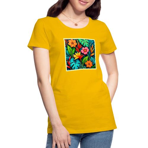 Vibrant Tropical Jungle Bloom Art - Women's Premium T-Shirt