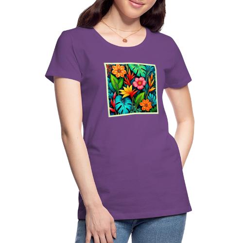 Vibrant Tropical Jungle Bloom Art - Women's Premium T-Shirt