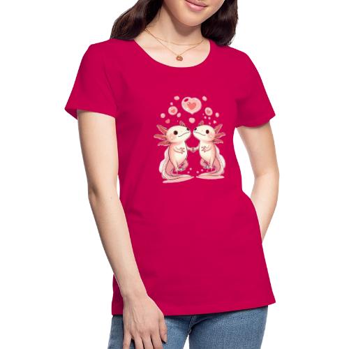 Axolotl Love: Cute Aquatic Creatures Holding Hands - Women's Premium T-Shirt