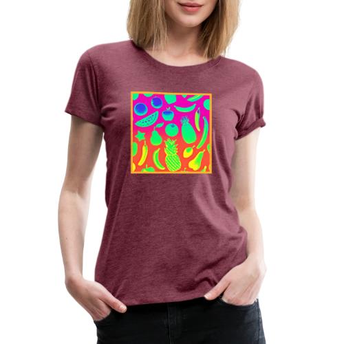 Vibrant Neon Fruits Pattern - Women's Premium T-Shirt