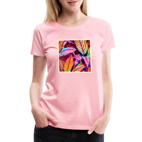 Striped Neon Leaves Design - Women's Premium T-Shirt