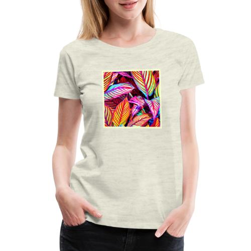 Striped Neon Leaves Design - Women's Premium T-Shirt