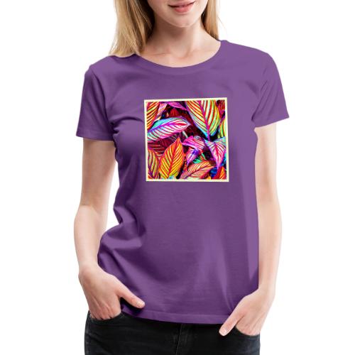 Striped Neon Leaves Design - Women's Premium T-Shirt
