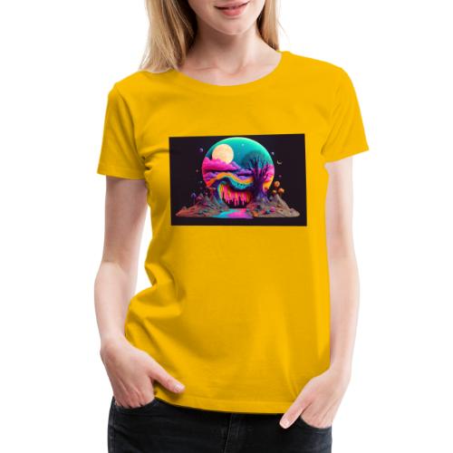 Spooky Full Moon Psychedelic Landscape Paint Drips - Women's Premium T-Shirt