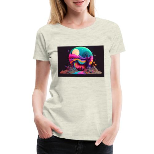 Spooky Full Moon Psychedelic Landscape Paint Drips - Women's Premium T-Shirt