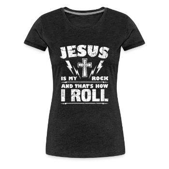 God Jesus Rock Roll Christian Music - Women's Premium T-Shirt - charcoal grey - Front - Alina (174cm)