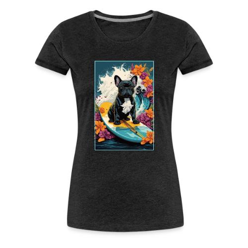 French Bulldog Surfing A Flower Wave - Women's Premium T-Shirt