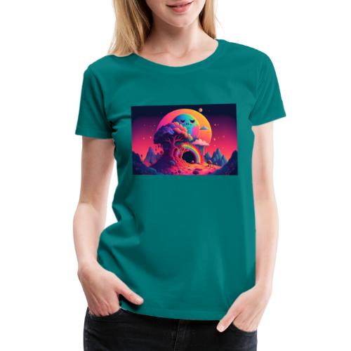 Sleepy Moon Over Forest Rainbow Portal - Women's Premium T-Shirt