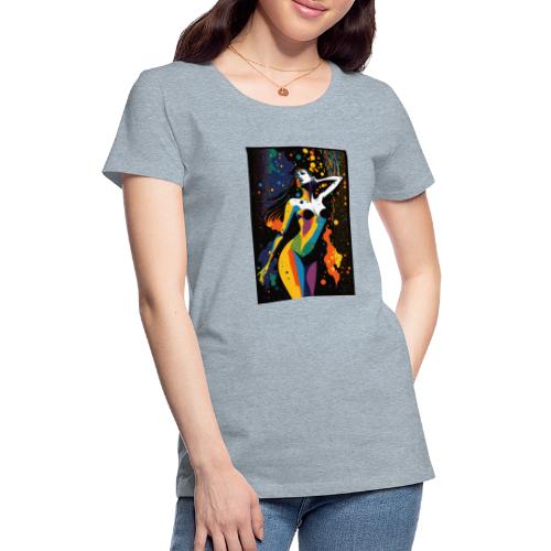 Vibing in the Night - Colorful Minimal Portrait - Women's Premium T-Shirt