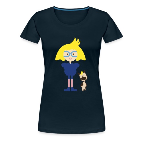 Blond Girl w/ Odd Fashion in Boots + Cute Dog - Women's Premium T-Shirt
