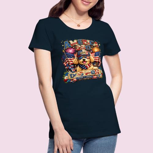 America 250 Dog Mom Patriotic Goldendoodle Shirt - Women's Premium T-Shirt