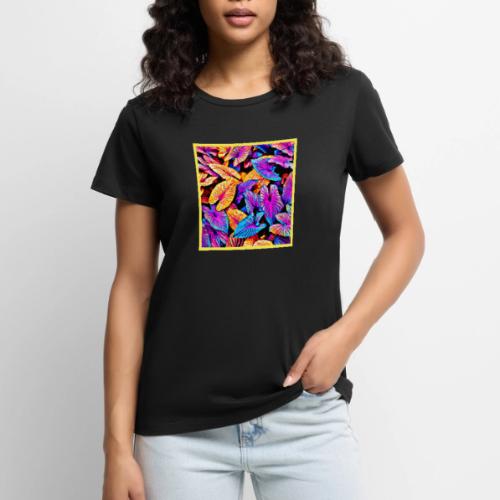 Captivating Neon Elegance Leaf Pattern - Women's Premium T-Shirt