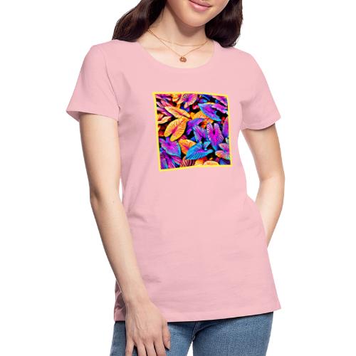Captivating Neon Elegance Leaf Pattern - Women's Premium T-Shirt