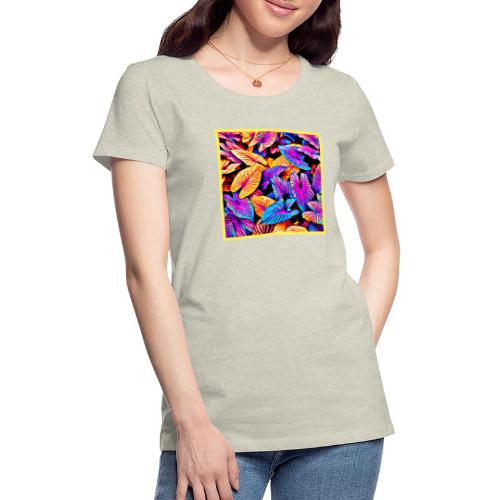 Captivating Neon Elegance Leaf Pattern - Women's Premium T-Shirt