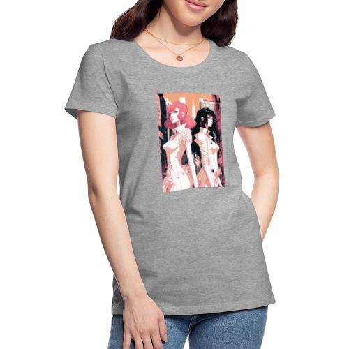 Pink and Black - Cyberpunk Illustrated Portrait - Women's Premium T-Shirt