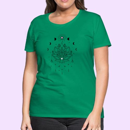 Third Eye Black Lotus Flower - Moon Cycle Design - Women's Premium T-Shirt