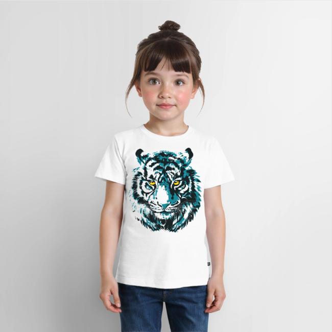 Colorful Turquoise Tiger Head Portrait Drawing