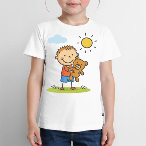Cute Boy with Teddy Bear Cartoon Shirt - Toddler Premium T-Shirt