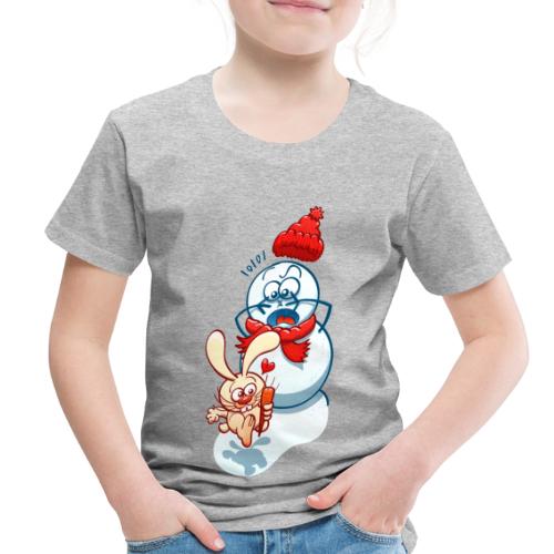 Mischievous bunny stealing the snowman carrot nose - Toddler Premium T-Shirt