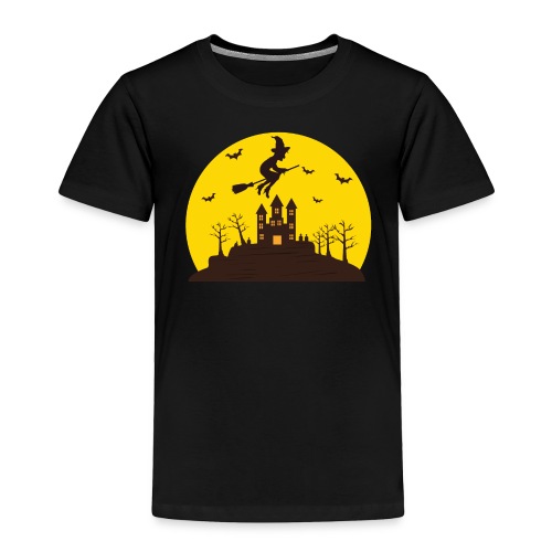 Halloween Witch Flying Over Yellow Full Moon - Toddler Premium T-Shirt