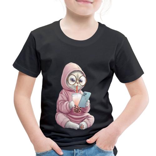 Cool Cat Bubble Tea Cartoon Design - Toddler Premium T-Shirt