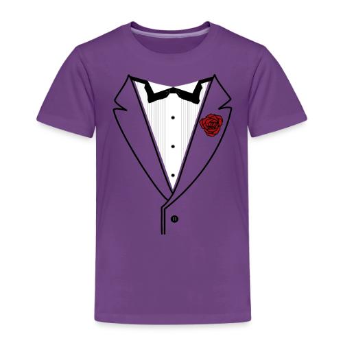 Black Lined Tuxedo Shirt with Black Tie - Toddler Premium T-Shirt