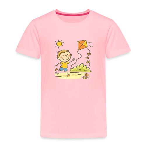 Happy Boy Flying Kite Cartoon T-Shirt - Toddler Premium T-Shirt