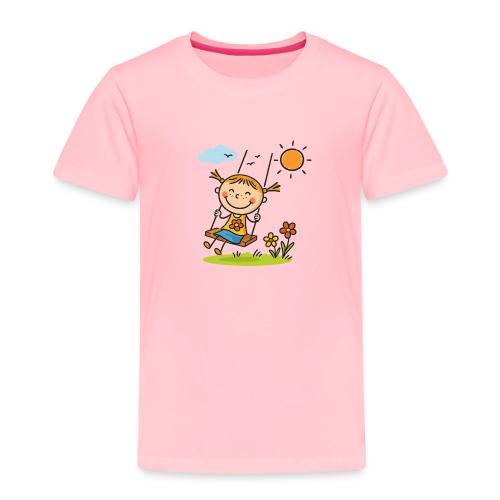 Happy Girl on Swing Cartoon T-Shirt - Toddler Premium T-Shirt