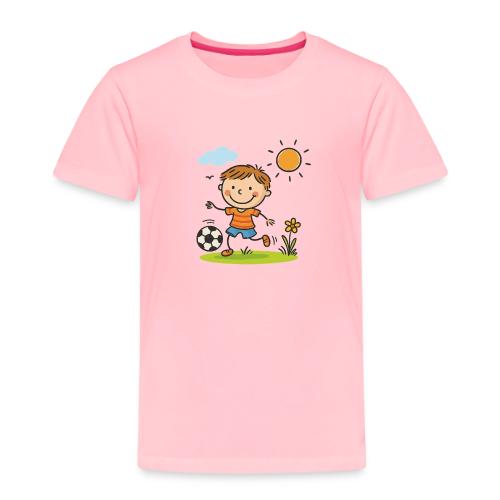 Cartoon Boy Playing Soccer Kids Shirt - Toddler Premium T-Shirt