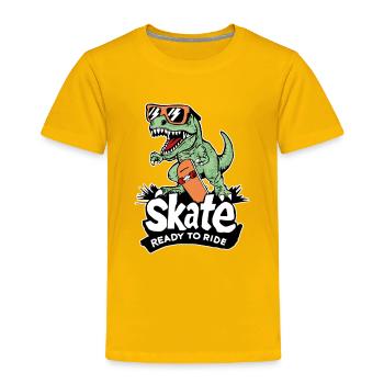 Skate T-Rex Dinosaur Graphic T-Shirt Design - Toddler Premium T-Shirt - sun yellow - Front - Samuel (120cm)